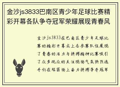 金沙js3833巴南区青少年足球比赛精彩开幕各队争夺冠军荣耀展现青春风采