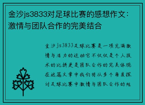 金沙js3833对足球比赛的感想作文：激情与团队合作的完美结合
