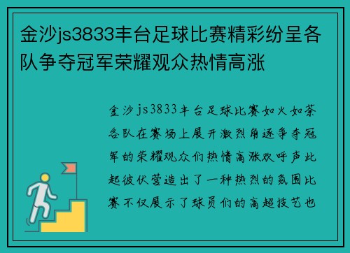 金沙js3833丰台足球比赛精彩纷呈各队争夺冠军荣耀观众热情高涨