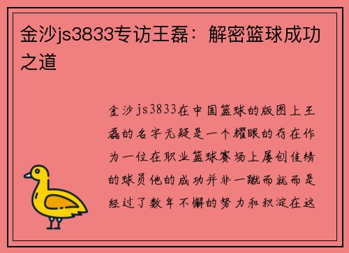 金沙js3833专访王磊：解密篮球成功之道